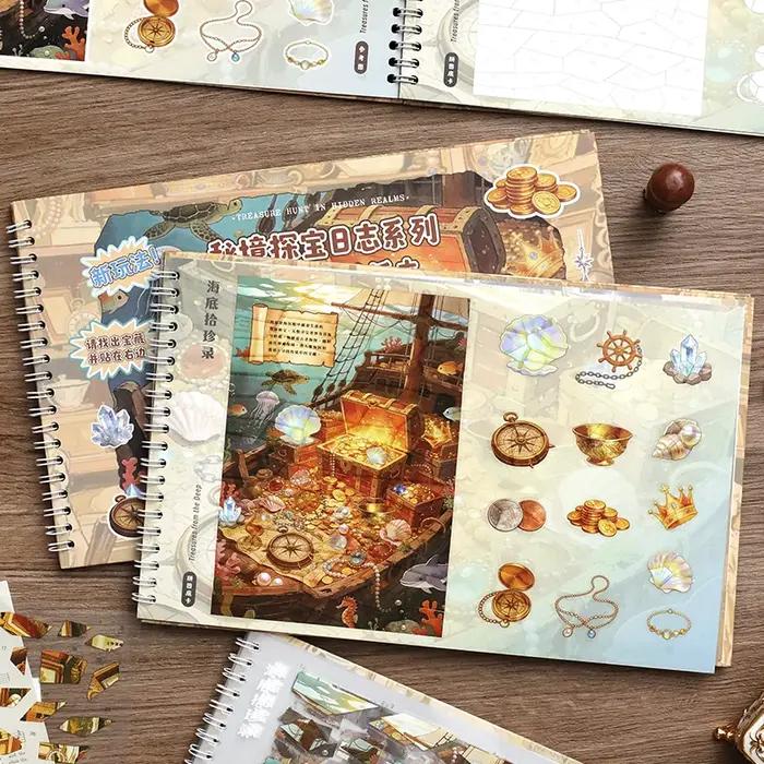 Série de carnets d'exploration des trésors secrets : Livre d'autocollants de puzzle de chasse au trésor