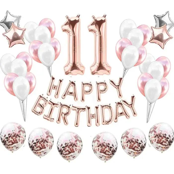 Ballons joyeux anniversaire 11/14/16/25/35e, ballons en aluminium avec chiffres en or Rose, décorati
