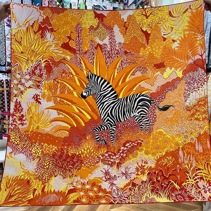 Foulard en cachemire de soie pour femmes élégant imprimé zèbre de forêt style fashion occassions spéciales