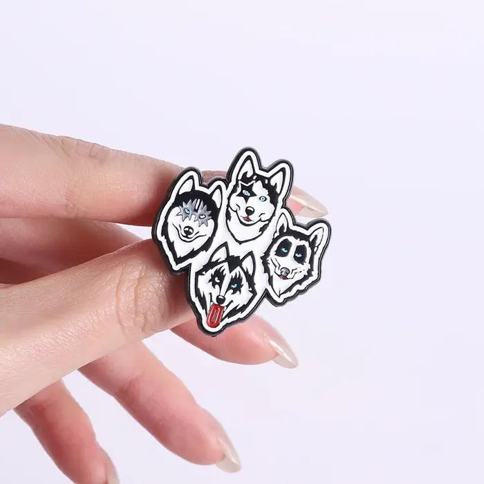 Broches en émail « Siberian Husky Kiss Dog Band », badges de revers sur le thème de la musique rock and roll, bijoux animaux de dessin animé mignons, cadeau pour amis