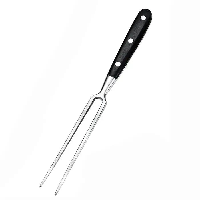 Fourchette à viande en métal avec manche en bois, service en acier inoxydable, fourcommuniste carrée