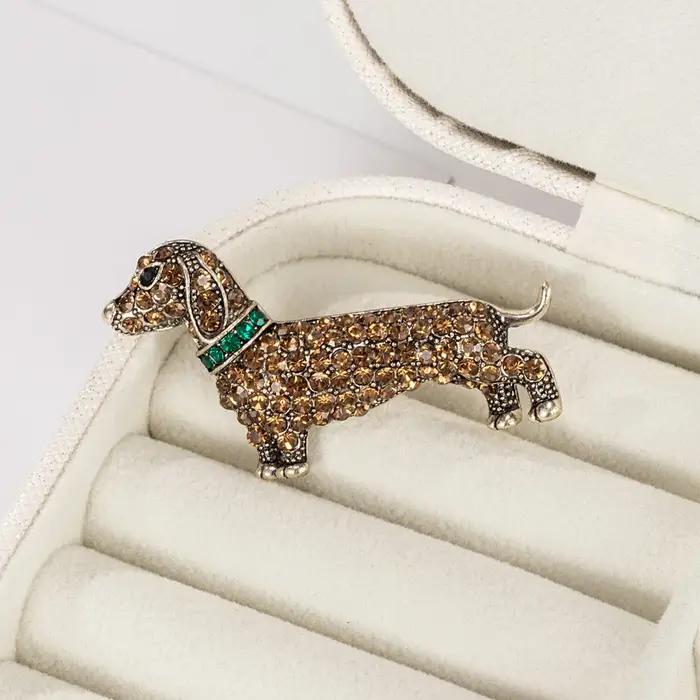 Broche chien en cristal de luxe pour hommes et femmes, exquise