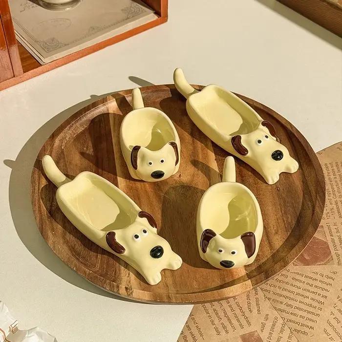 Assiette en céramique mignonne chien créatif sauce d'assaisonnement petite assiette cuisine domestique restaurant accessoires de table occasionnels cadeau fantaisie
