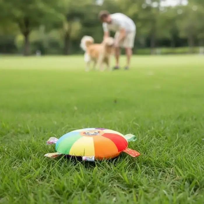 Disque volant couineur en peluche douce et moelleuse pour chiens, jouet interactif sûr et confortable pour entraînement et jeu en extérieur