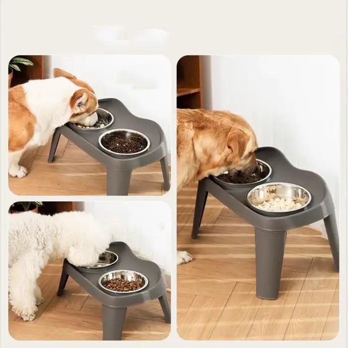 Bol pour chien en acier inoxydable, grande capacité, bol à nourriture pour chien détachable, pliable, double bol, bol surélevé pour chat