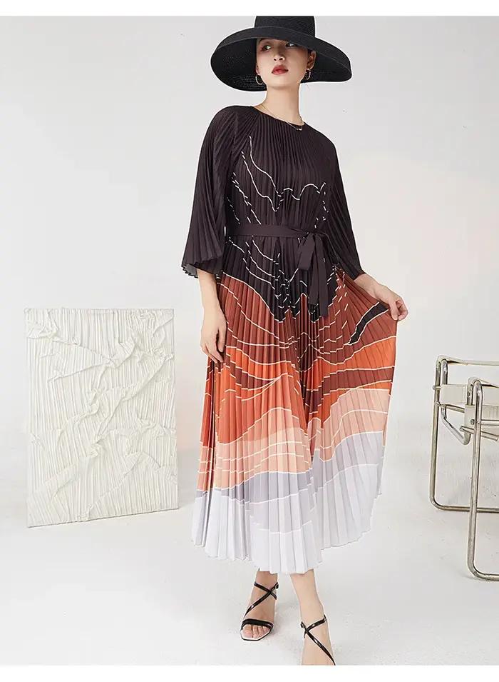 Robes plissées haut de gamme, jupes longues plissées élégantes et sophistiquées, usine OEM de vêtements pour femmes haut de gamme