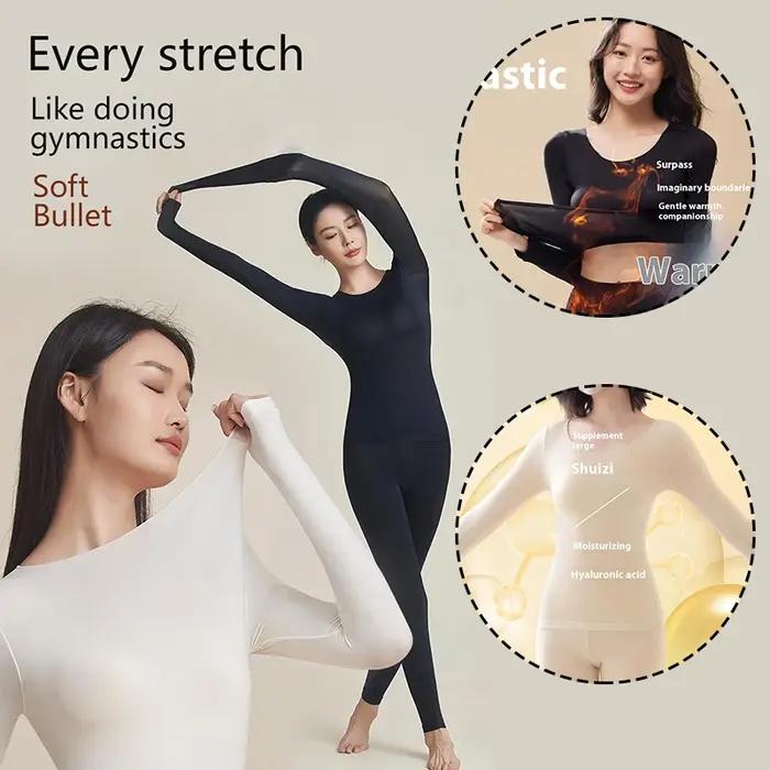 Sous-vêtement thermique double couche en nylon et élasthanne pour femmes, lingerie chaude, confort douillet, occasions hivernales et cadeaux personnalisés
