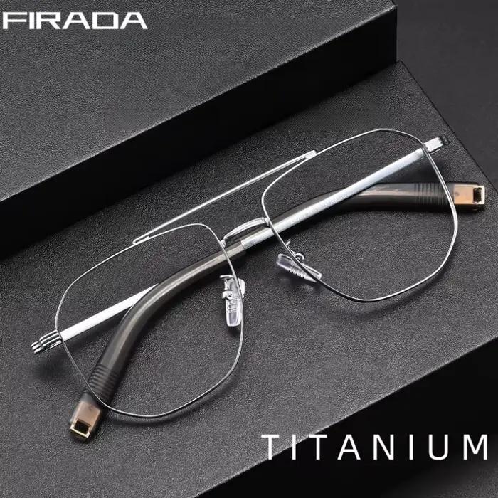FIRADA mode Double faisceau lunettes Vintage luxe pur titane lunettes optique Prescription Ewewear c