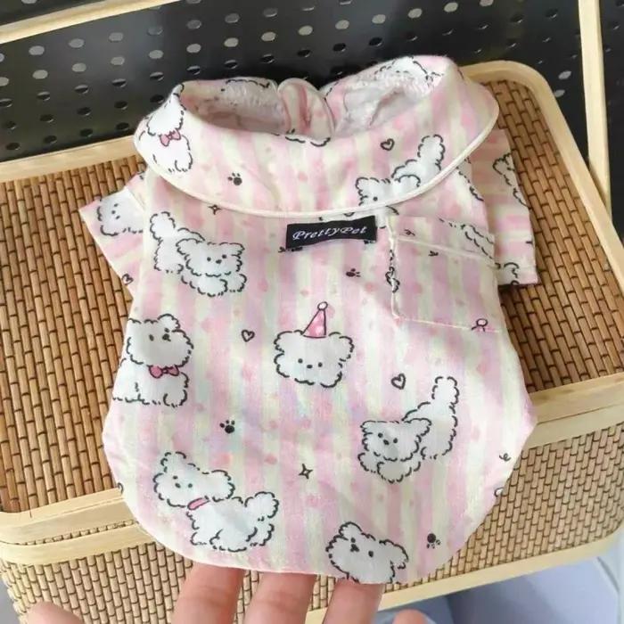 Nouvelle tenue de nuit pour chien à motif chiot mignon, respirante, anti-chute de poils, vêtements d'intérieur pour animaux de compagnie, bleu rose, manches courtes