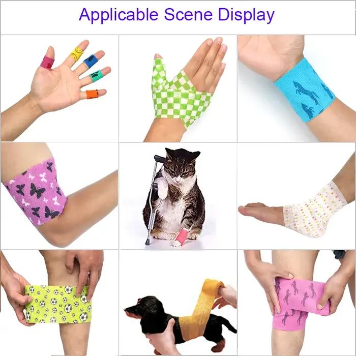 Bandage élastique auto-adhésif imprimé animal, bande ronde de sport pour Li-des doigts, trousse de p