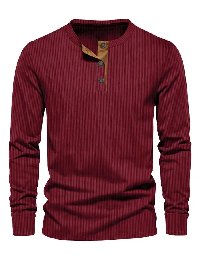 Nouveau T-shirt décontracté en velours côtelé pour homme, coupe slim, couleur unie, manches longues,