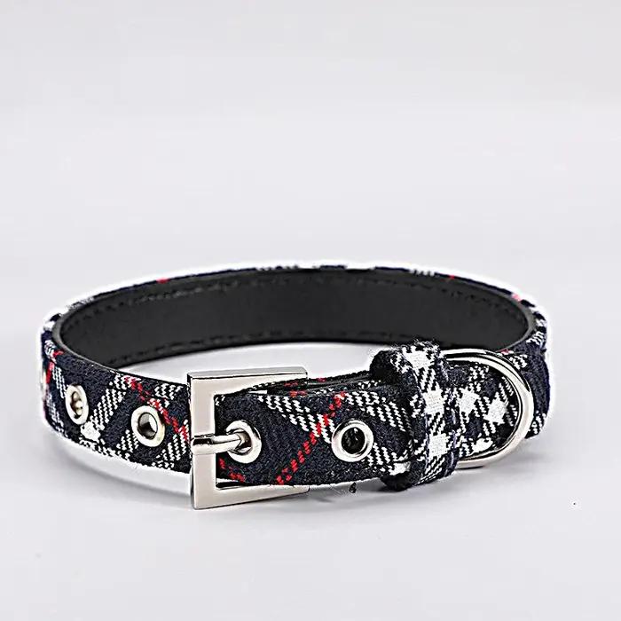 Collier pour animaux de compagnie tissu à carreaux collier pour chien classique PU chien marche chien fournitures pour animaux de compagnie quatre saisons sortie