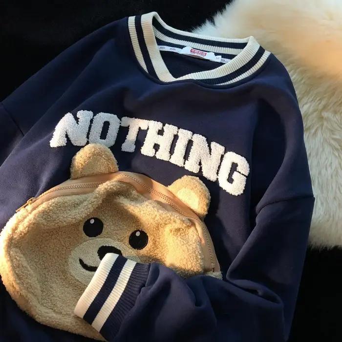 CGC-Sweats à capuche à col rond brodés de dessins animés pour femmes, pulls Kawaii, vêtements fémini