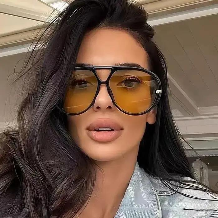 Lunettes de soleil surdimensionnées vintage pour femme - Style punk double branche protection UV chasse randonnée