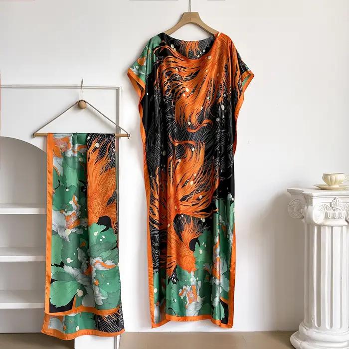 Robe longue décontractée africaine pour femme avec grand foulard, abaya ample, caftan, robe musulman