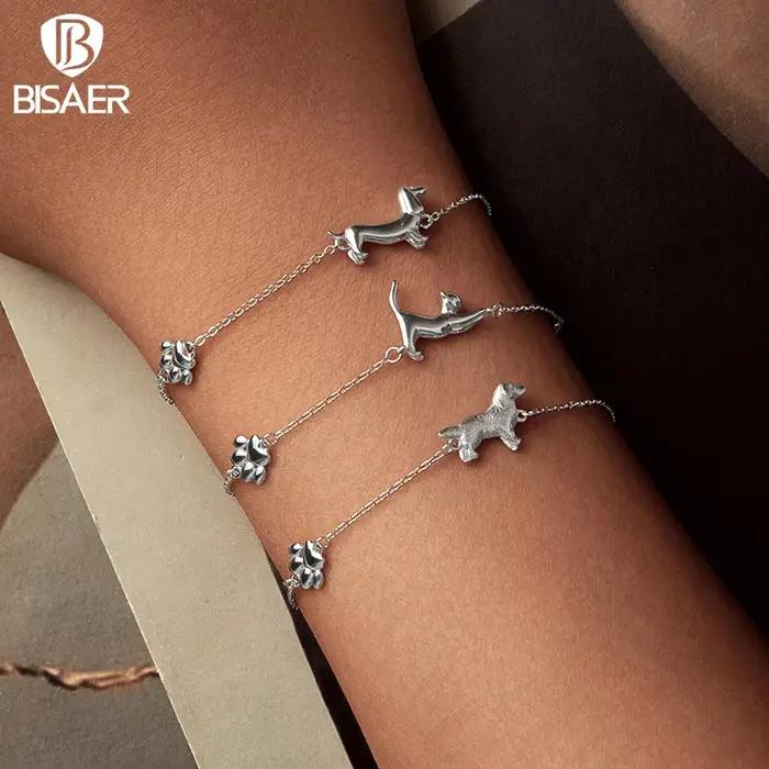 Bracelet Bisaer Teckel en argent sterling 925 plaqué platine pour femmes, cadeau pour anniversaire, engagement, mariage et autres occasions spéciales