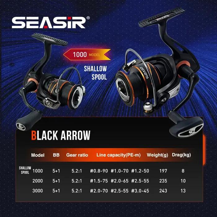 SEASIR Moulinet de pêche Spinning Black Arrow, équipement principal en métal, bobine en aluminium p