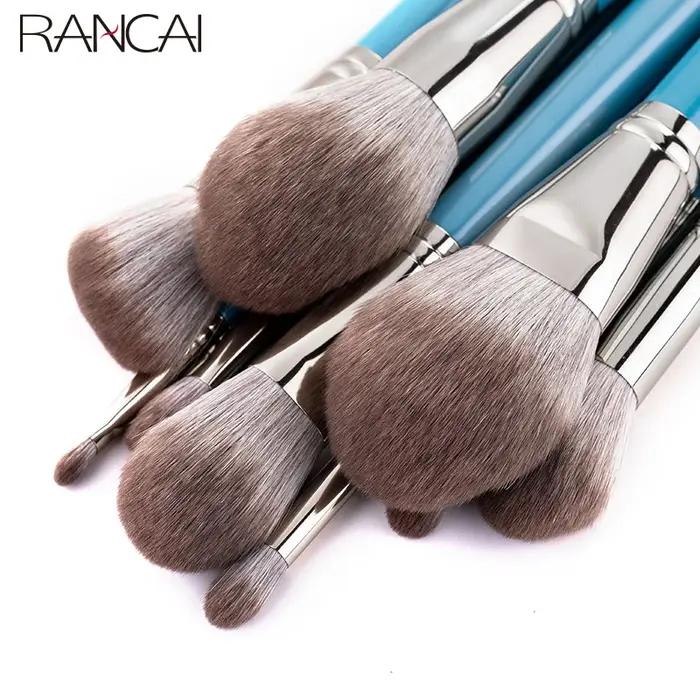 RANCAI-Ensemble de pinceaux de maquillage avec sac en cuir, fond de teint, poudre, fard à barrage, f