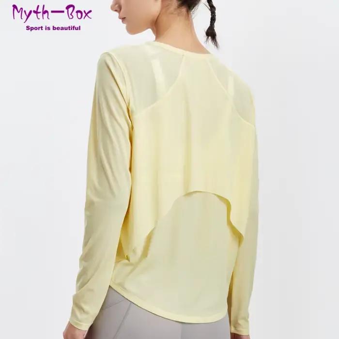 T-shirt de sport à manches longues pour femme, haut en maille respirante PVD, pour la course, le yog