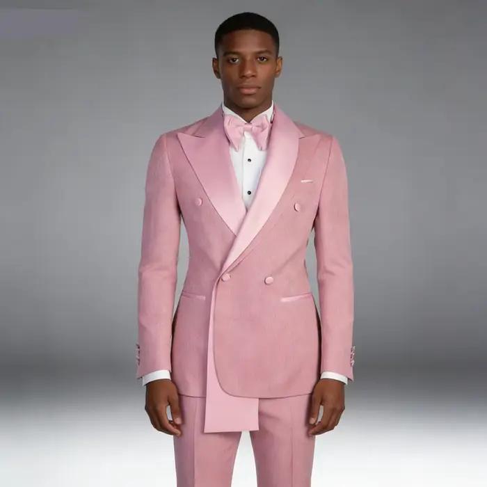 Costume de Marié Rose 2 Pièces Style Tendance pour Homme avec Double Boutonnage pour Mariage, Banquet, Soirée Formelle – Tenues et Vêtements pour Hommes