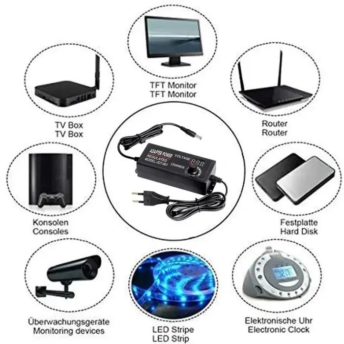 Alimentation réglable AC à DC 3V 5V 6V 9V 12V 15V 18V 24V 1A 2A 5A, adaptateur universel AC220V à 12