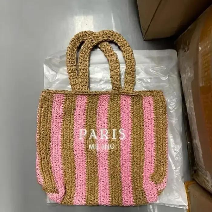 Sac fourre-tout tressé paille rayé pour femmes polyvalent décontracté grandes capacités occassions quotidiennes et spéciales