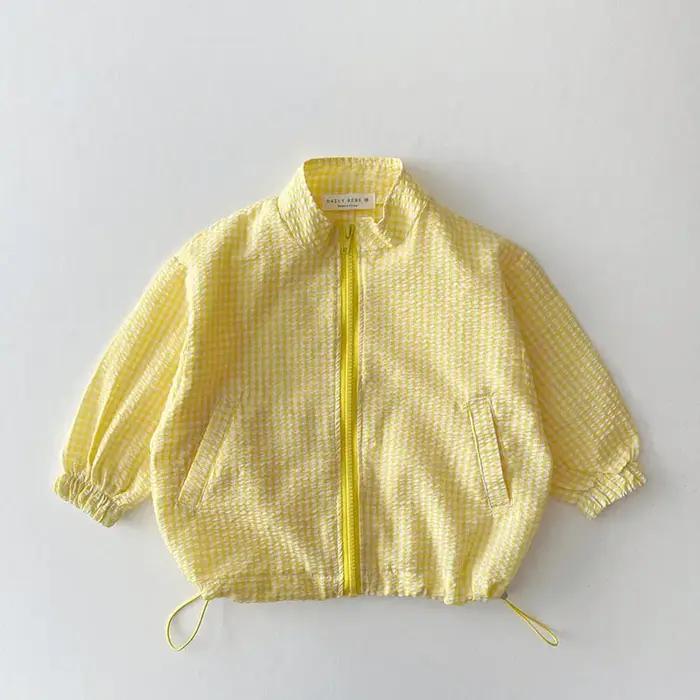 Veste d'été respirante à carreaux fins pour enfants, version coréenne, manches longues, vêtements dé