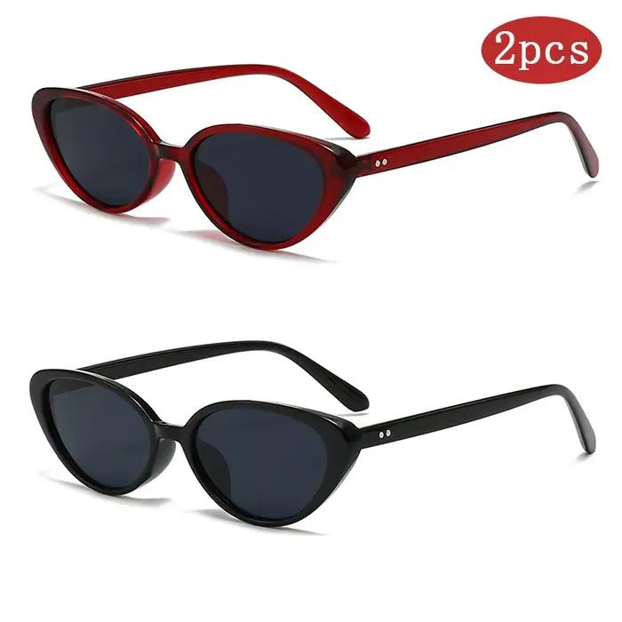 Lot de 2 lunettes de soleil Cat Eye marron pour femmes - Design triangle violet marque designer UV400