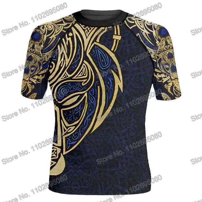 Vikings 2 Vêtements de surf BJJ MMA Hommes Rashguard Manche courte T-Shirt de plongée moulant Maillots de bain Été Combinaison flottante de plage Femmes Hauts de gym