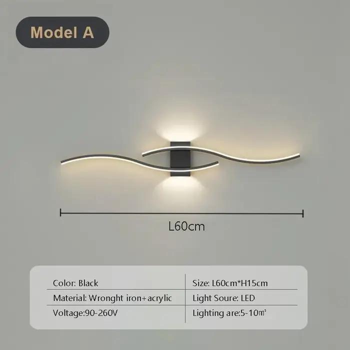 Moderne LED bande applique Double courbe télécommande lumière chevet décor noir or appliques murales salon chambre Led