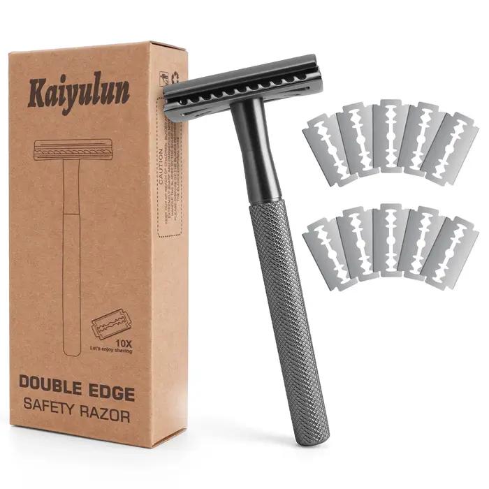 Rasoir de sécurité à double tranchant pour hommes et femmes avec 10 lames interchangeables rasage précis et doux pour peau sensible occasions quotidiennes et spéciales