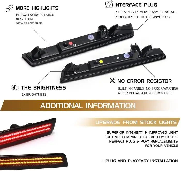 Feux de position latéraux LED pour pare-chocs avant et arrière rouge ambre de voiture, pour Dodge Ch