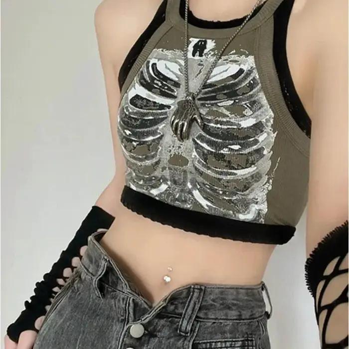 Haut punk Reachshore imprimé squelette X-ray pour femmes junior avec touches cyberpunk et détails appliqués pour occasions spéciales