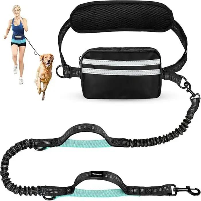 Laisse de course rétractable pour chien avec pochette zippée