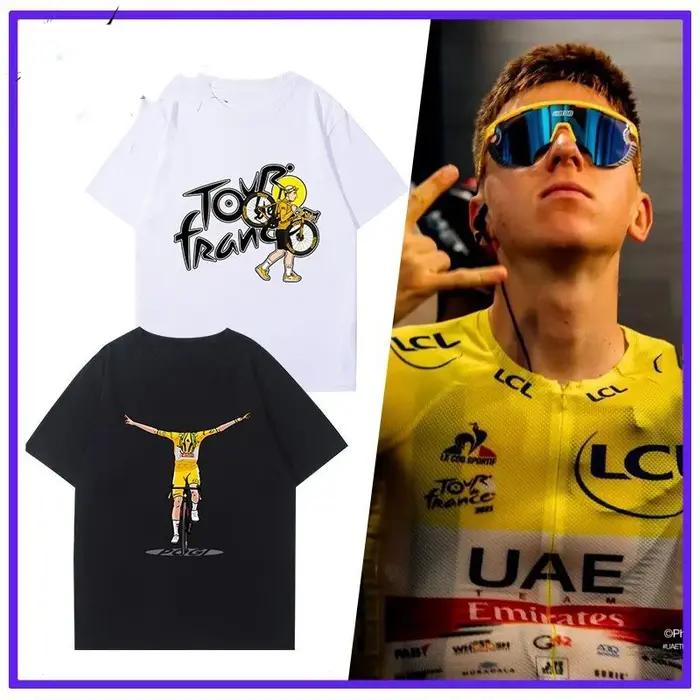 T-shirt Cyclisme Tour de France Pogacha – Nouvelle Collection Été – Col Rond – Vélo de Route – Coton Ample – Manches Courtes – Homme et Femme