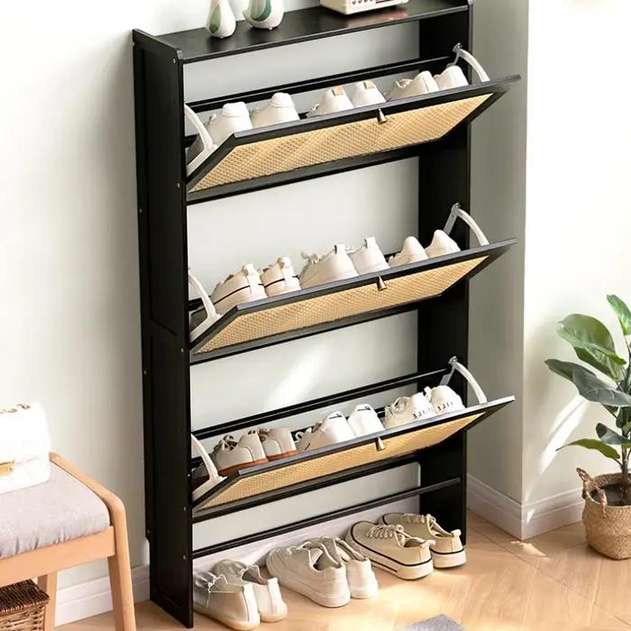 Organisateur de rangement à porte rabattable, étagère à chaussures de couloir mince, armoire à chaus