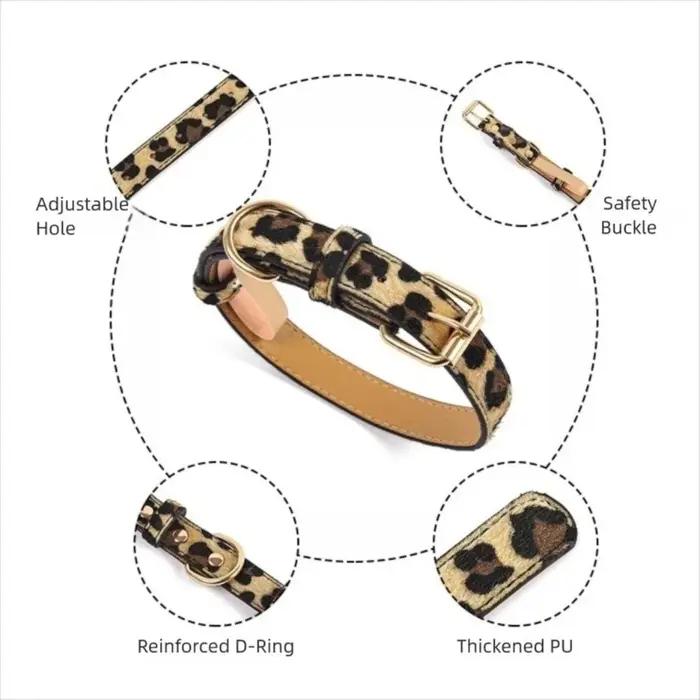 Collier pour chien imprimé léopard à la mode en cuir PU collier pour animaux de compagnie réglable résistant à l'usure collier pour animaux de compagnie petits chiens moyens