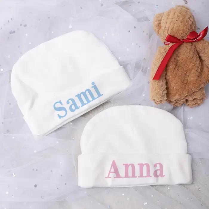 Bonnet bébé personnalisé nom - Chapeau nouveau-né hôpital coton - Cadeau naissance personnalisable