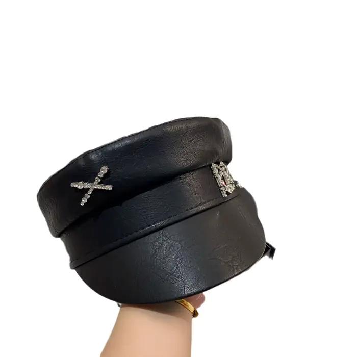 Casquettes de journal en cuir PU unisexe RB, multifonction, noir, mode, chapeau plat pour femmes et