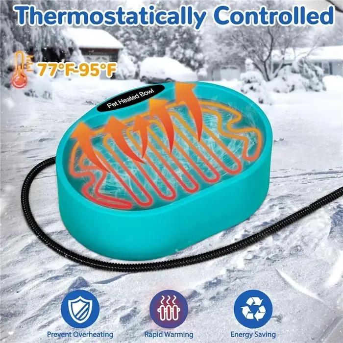 Bol à eau chauffant automatique de grande taille 3,7 L, bol à eau automatique pour chiens, chats et animaux, sensible à la température, pour l'extérieur en hiver