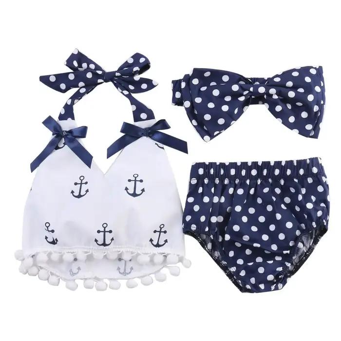 Ensemble de vêtements pour bébés filles, 3 pièces, ancres, chemise en Y, culotte à pois, bandeau