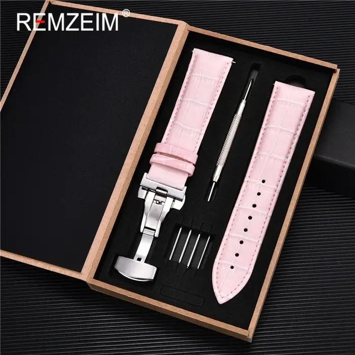 Bracelet montre cuir véritable 18-24mm boucle papillon homme femme remplacement strap + boîte