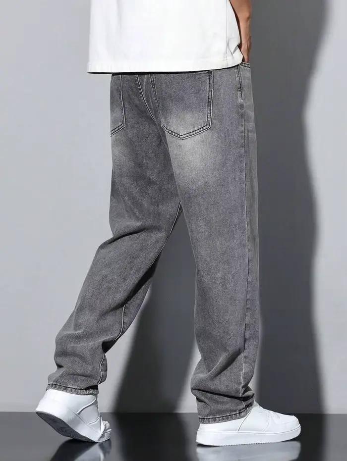 Jean gris slim droit pour hommes, design droit et simple, adapté à un usage quotidien en toutes sais