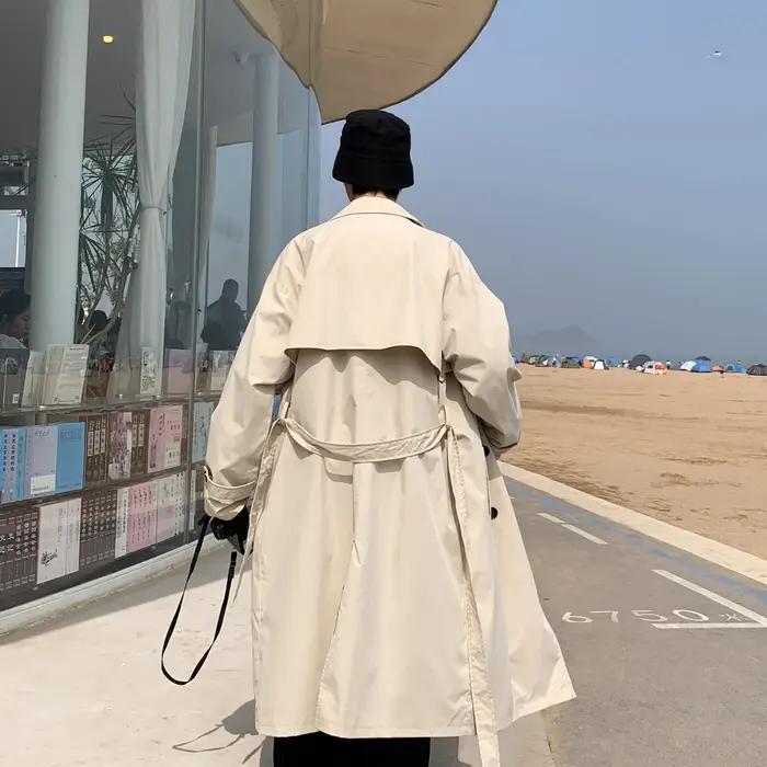 Style coréen printemps Trench manteau homme Streetwear coupe-vent Trenchcoat hommes solide affaires