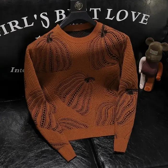 Pull d'automne-hiver homme col rond en polyester ample à manches longues style coréen occassions décontractées