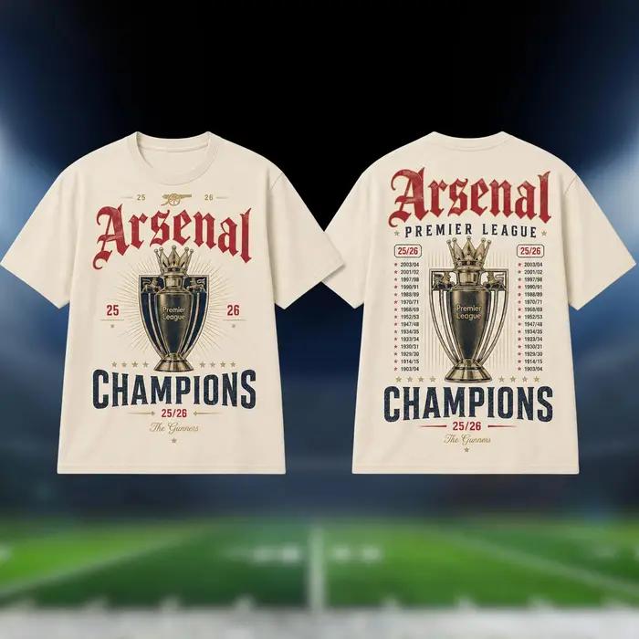 T-shirt Arsenal Champions 2026 pour hommes et femmes, vêtements d'été en coton Y2K, t-shirt à manche