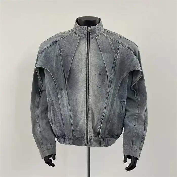 Veste en jean vintage pour homme, veste cargo décontractée à col montant et manches longues, streetw