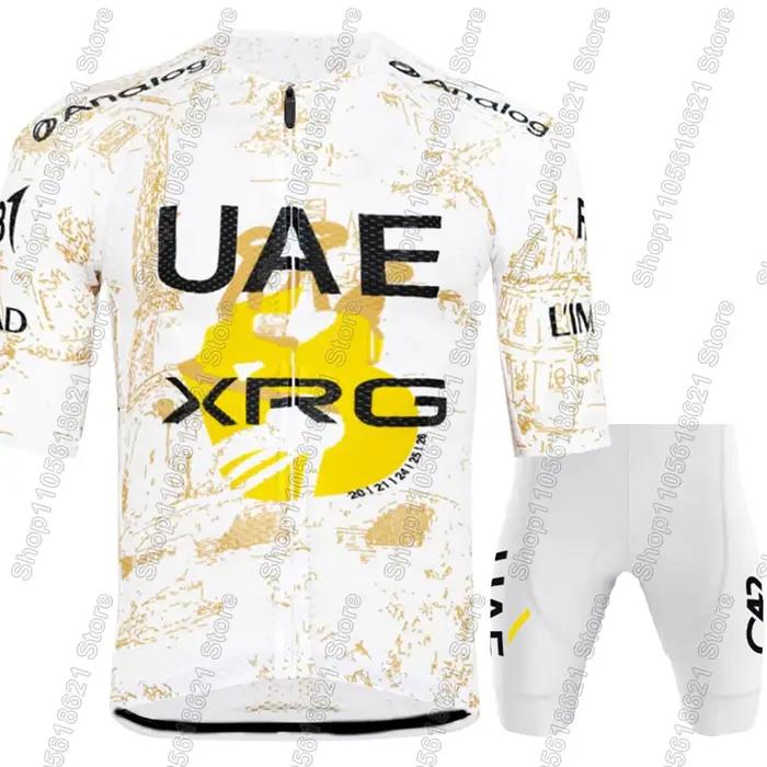 Ensemble de maillot de cyclisme Tour de France 2026 Équipe Émirats Arabes Unis Champion du Monde Tadej Pogačar – Maillot et Cuissard de Cyclisme VTT Points Jaunes