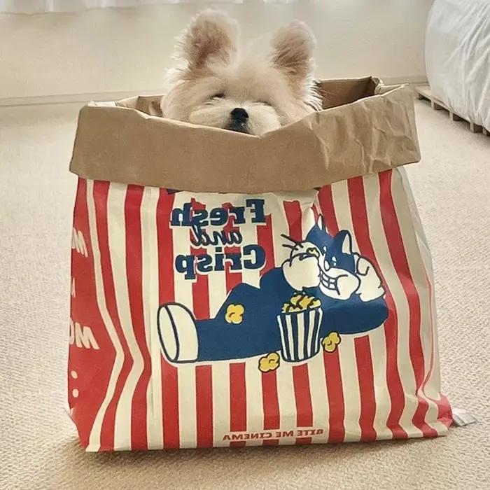 Jouet à mâcher sonore pour chien et chat, en forme de sac de pop-corn en papier kraft, avec nourritu