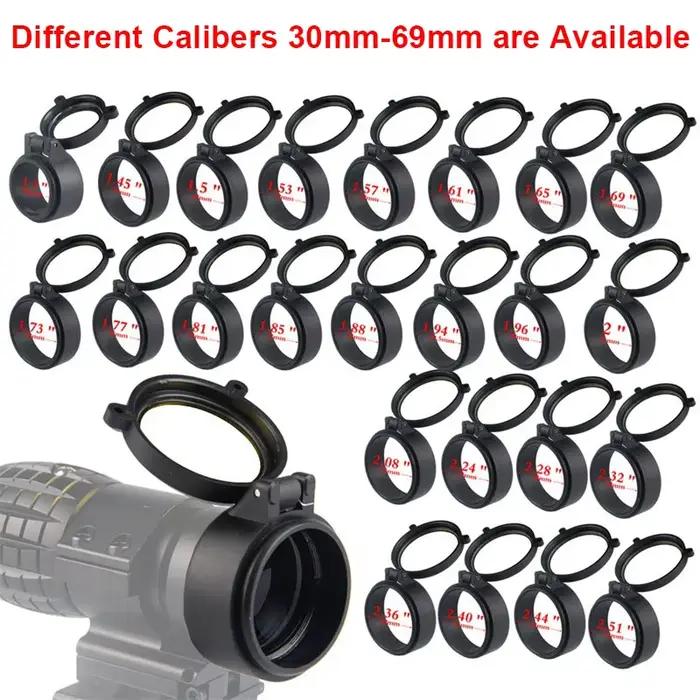 Couvercle d'objectif de portée de fusil transparent pour chasse calibre 30mm-69mm avec vue tactique rabattable et ouverture rapide pour protéger les lunettes de chasse